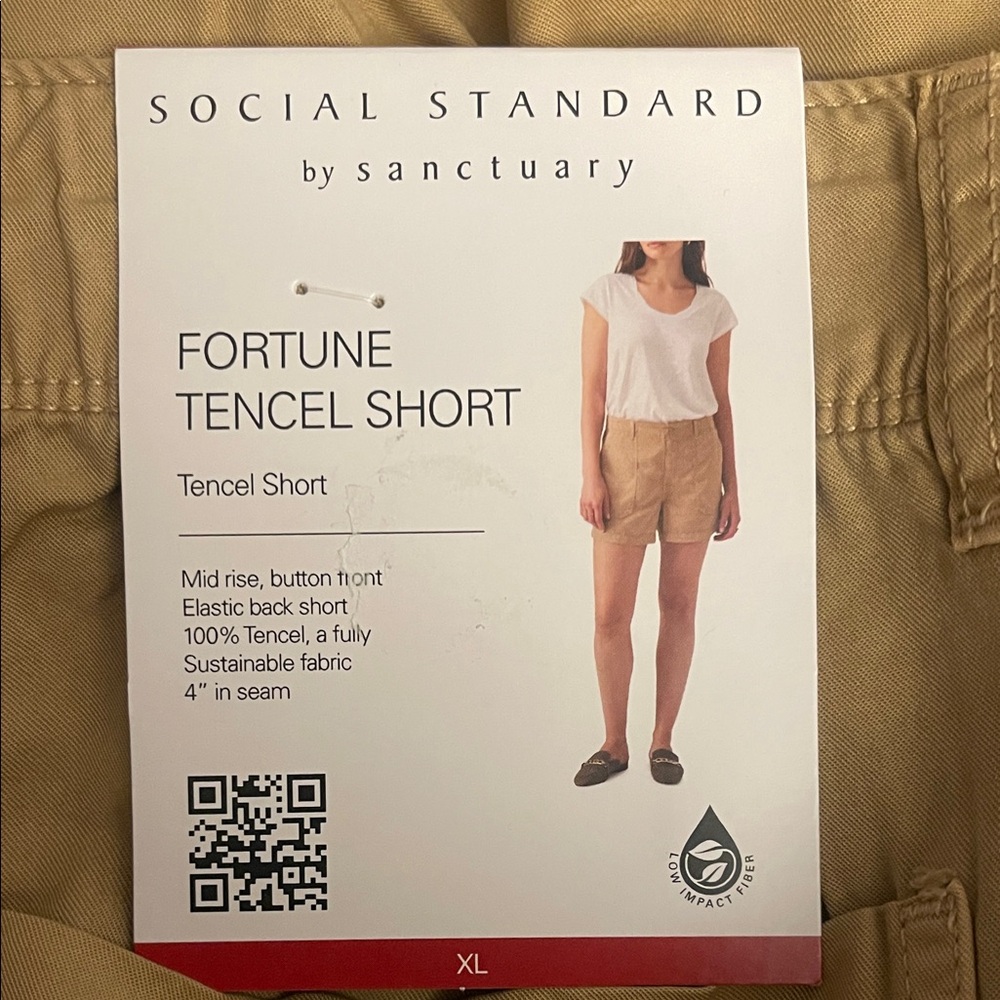 Social Standard by Sanctuary Women’s Fortune TENCEL Tan Flat Front Shorts - Picture 2 of 4